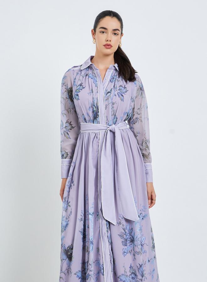 Styli Women Lilac Floral Print Long Sleeves Maxi Dress - Image 1
